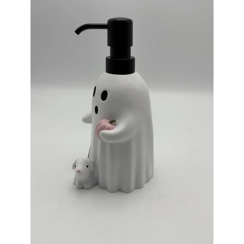 Ghost Walking Dog Holding Pink Pumpkin Soap Dispenser Halloween Decor - READ